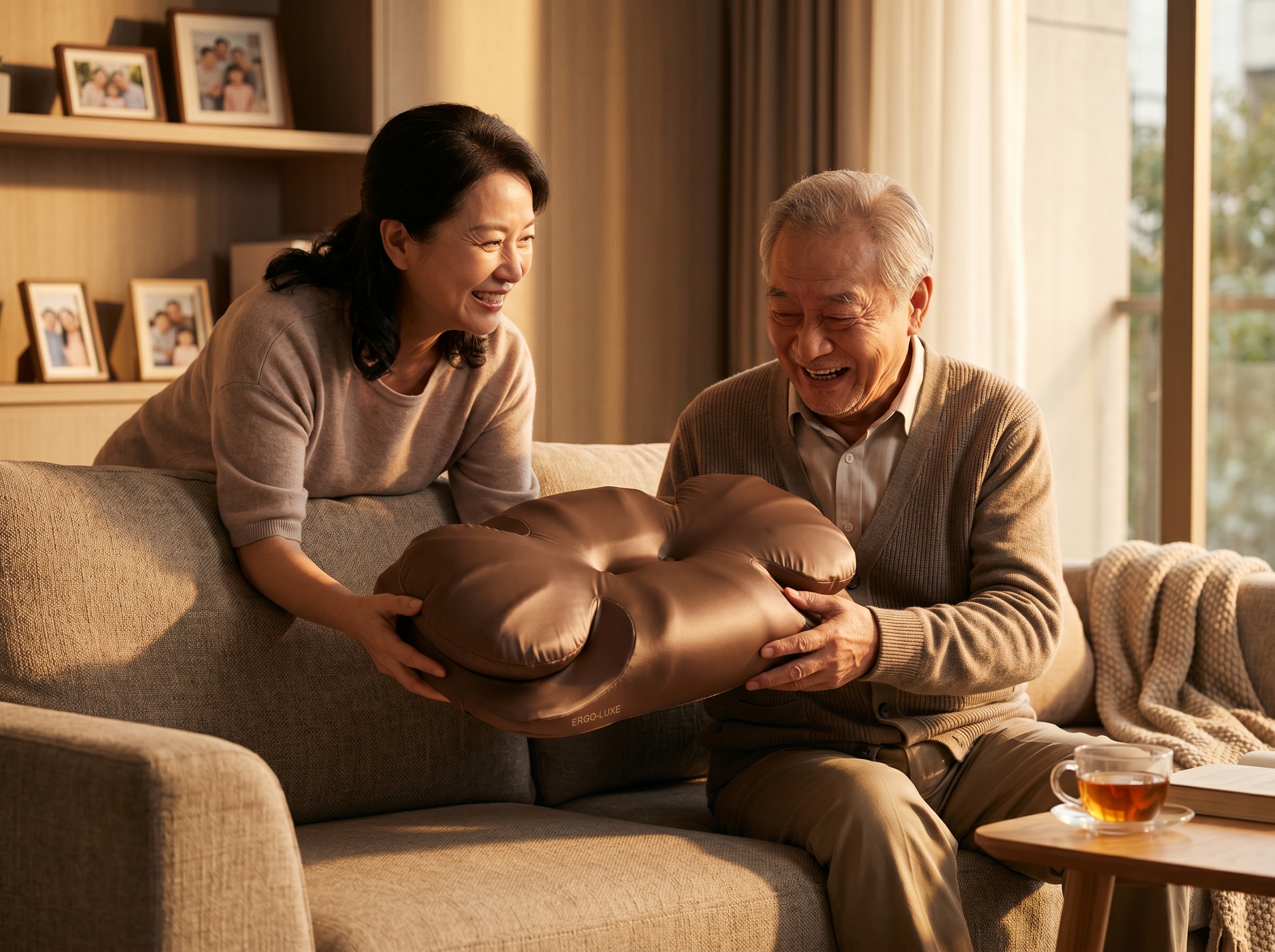 Son gifting AIjia Smart Pillow to his elderly mother